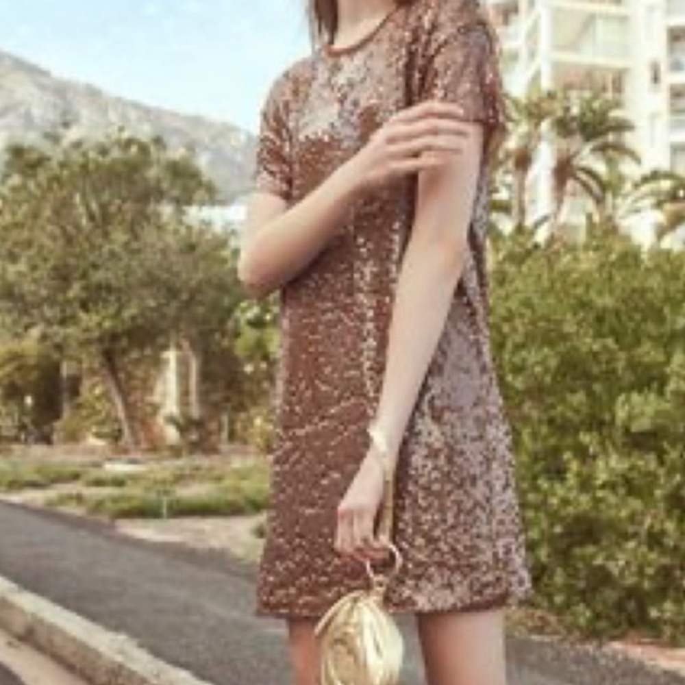 Rosette Glitter Sequined Midi Teeshirt dress, Large